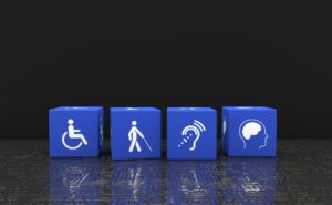 Disability symbols on blue blocks
